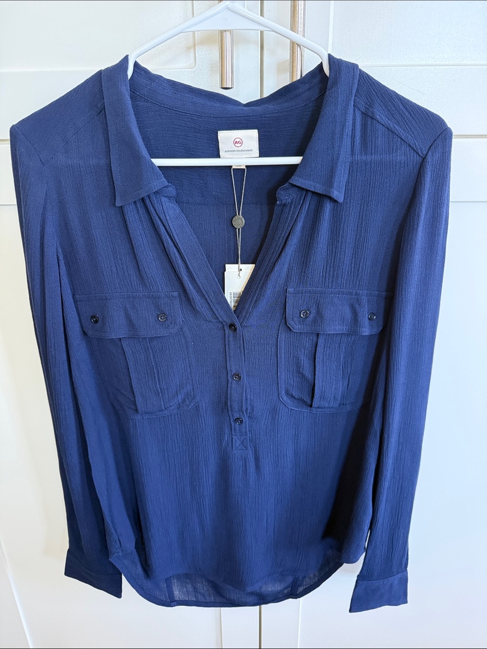 Ag Adriano Goldschmied Blue Button-Front Pocket Blouse Extra Small XS